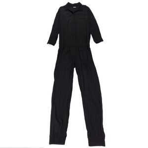 MONROW Crepe Long Sleeve Button Down Jogger Cuffed Jumpsuit Womens Large Black